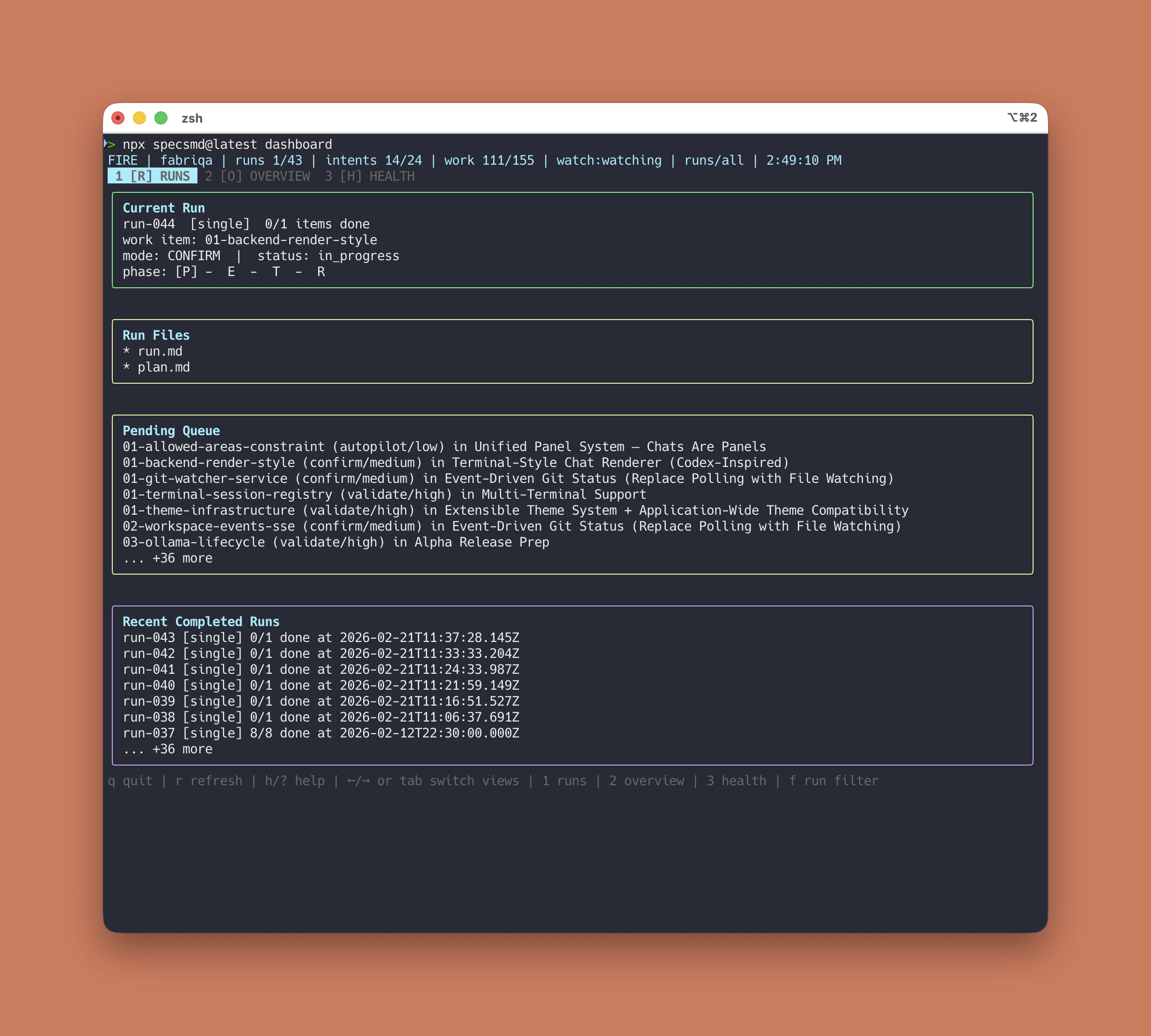 FIRE dashboard in compact terminal mode